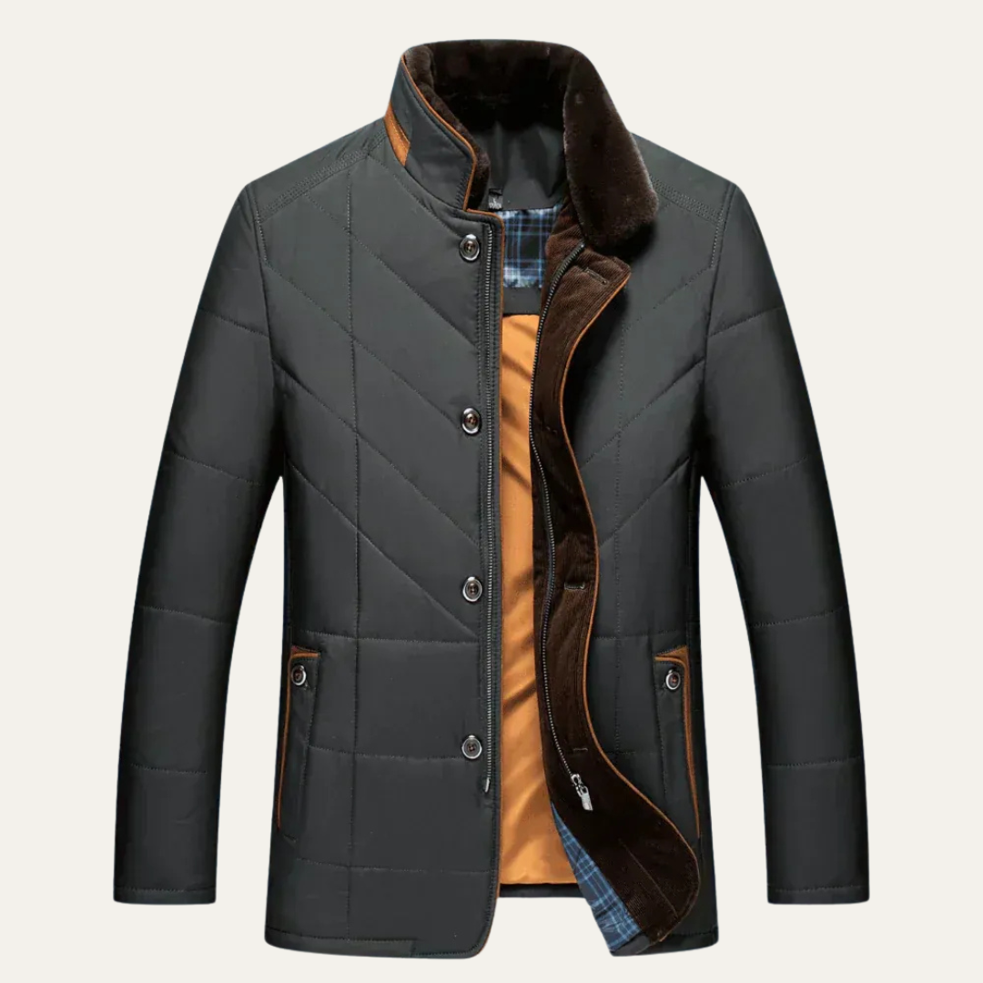 Warm Padded Mens Winter Coat with Faux Fur Trim