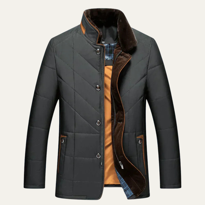 Warm Padded Mens Winter Coat with Faux Fur Trim