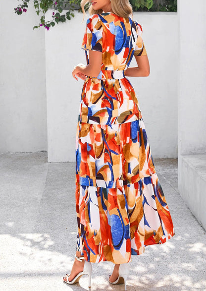 Casual Floral V Neck Flowy Beach Maxi Dress