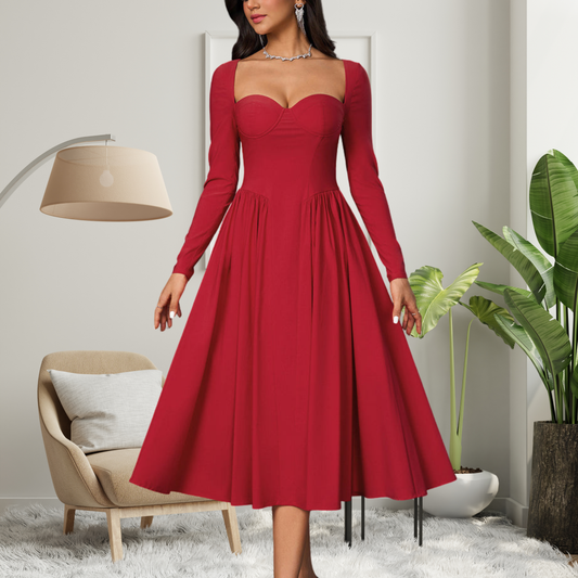 Chic V Neck Long Sleeve Maxi Dress - OutfitLondon
