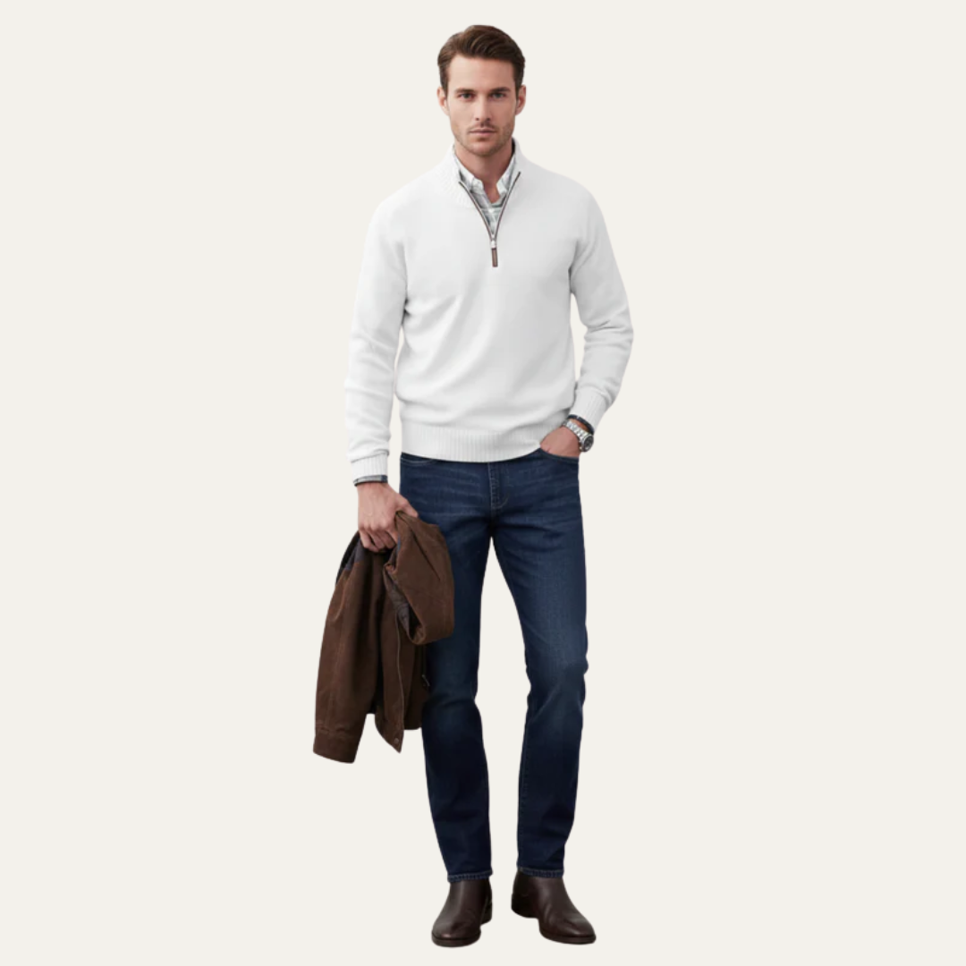 Men's Warm Crew Neck Quarter Zip Sweater