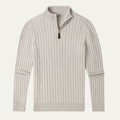Men's Textured Quarter Zip Crew Neck Sweater - OutfitLondon