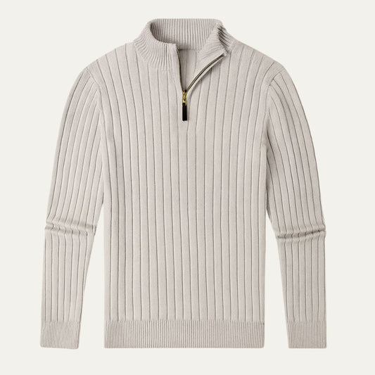 Men's Textured Quarter Zip Crew Neck Sweater - OutfitLondon