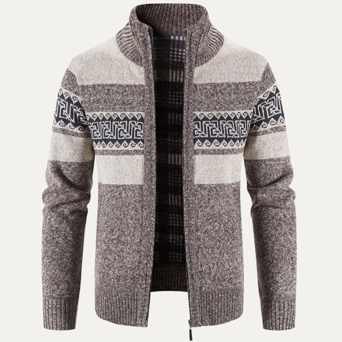 Thermal Men's Cozy Patterned Knitted Zipper Jacket