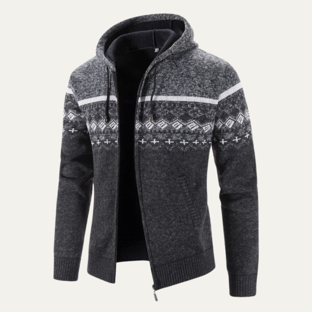 Men's Stripe Quilted Hoodie Zip Up Jacket