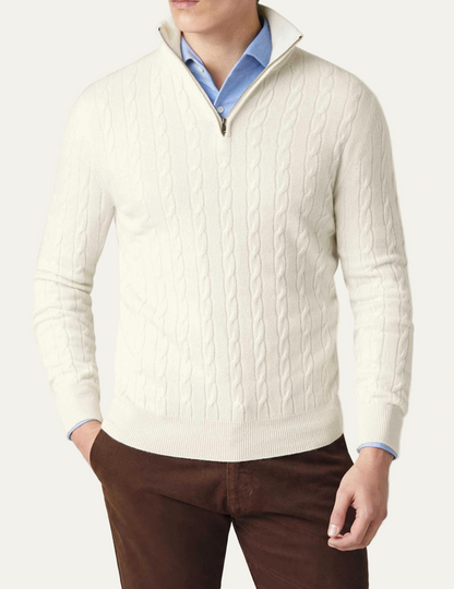 Classic Zip Up Crew Neck Sweater