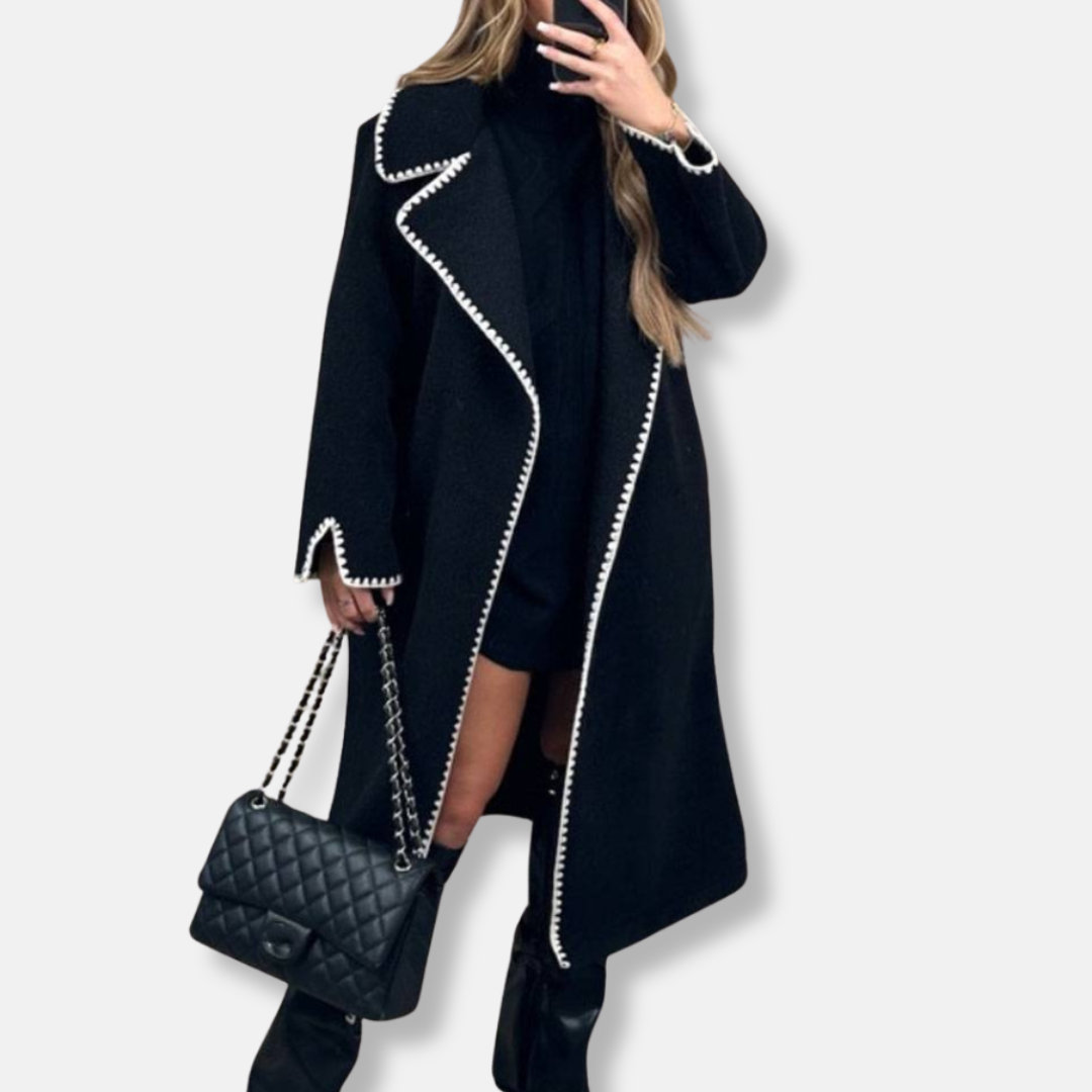 Warm Women's Oversized Wool Coat with Notched Collar