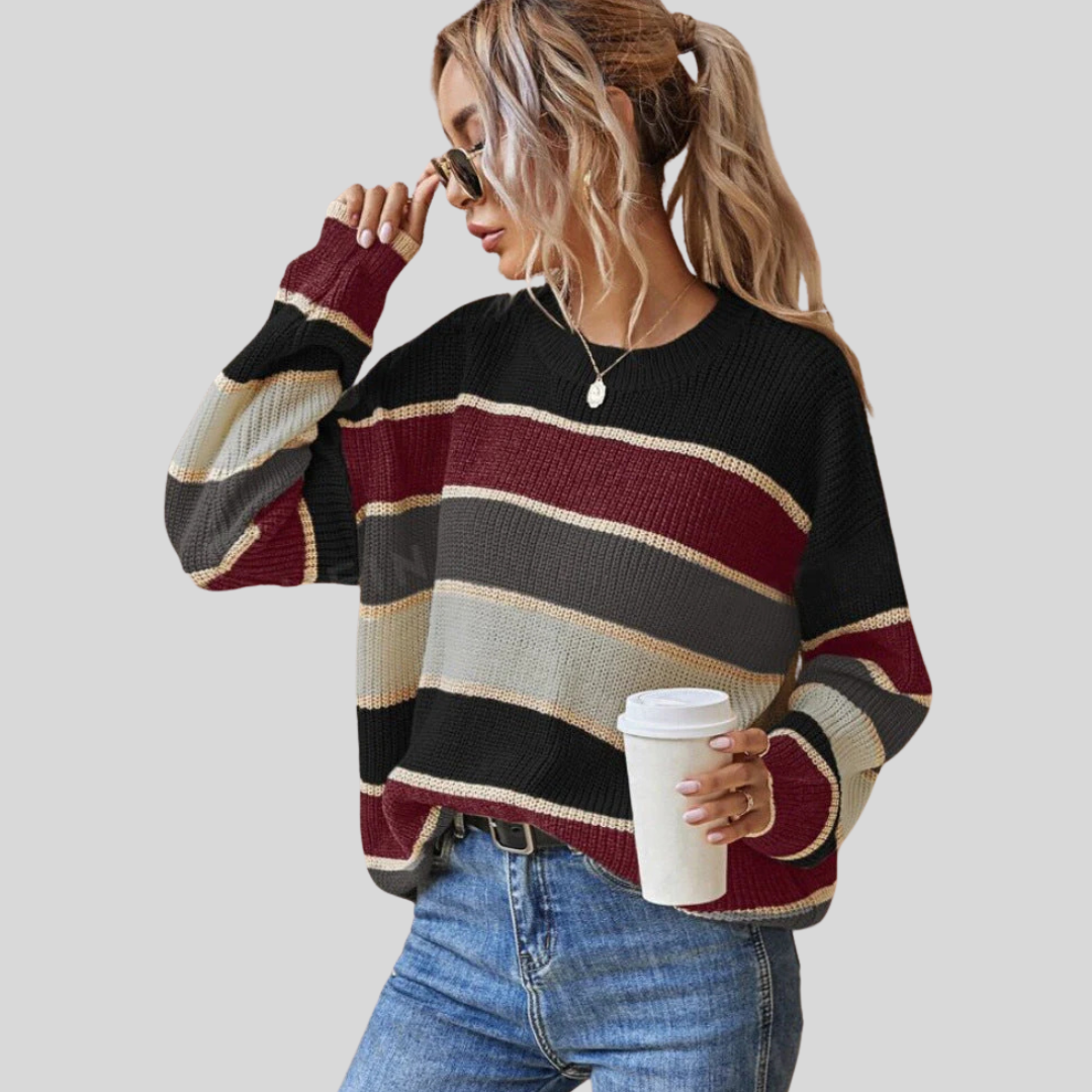 Soft Striped Crew Neck Long Sleeve Sweater