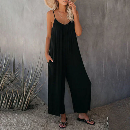 Women's Loose Fit Pocket Jumpsuit Tank Top