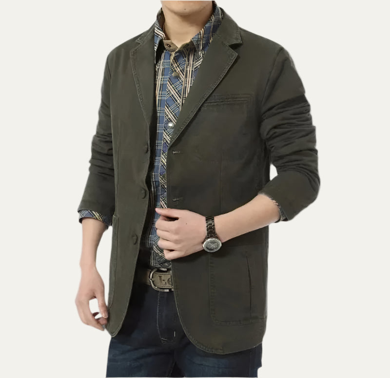 Relaxed Fit Men's Cotton Jacket with Classic Lapel