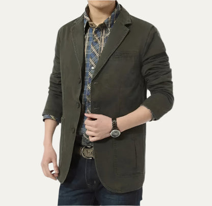 Relaxed Fit Men's Cotton Jacket with Classic Lapel