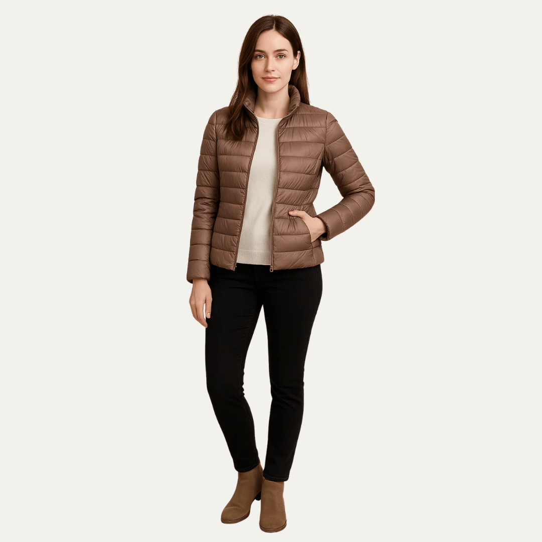 Women's Fitted Mid-Length Down Puffer Coat - OutfitLondon