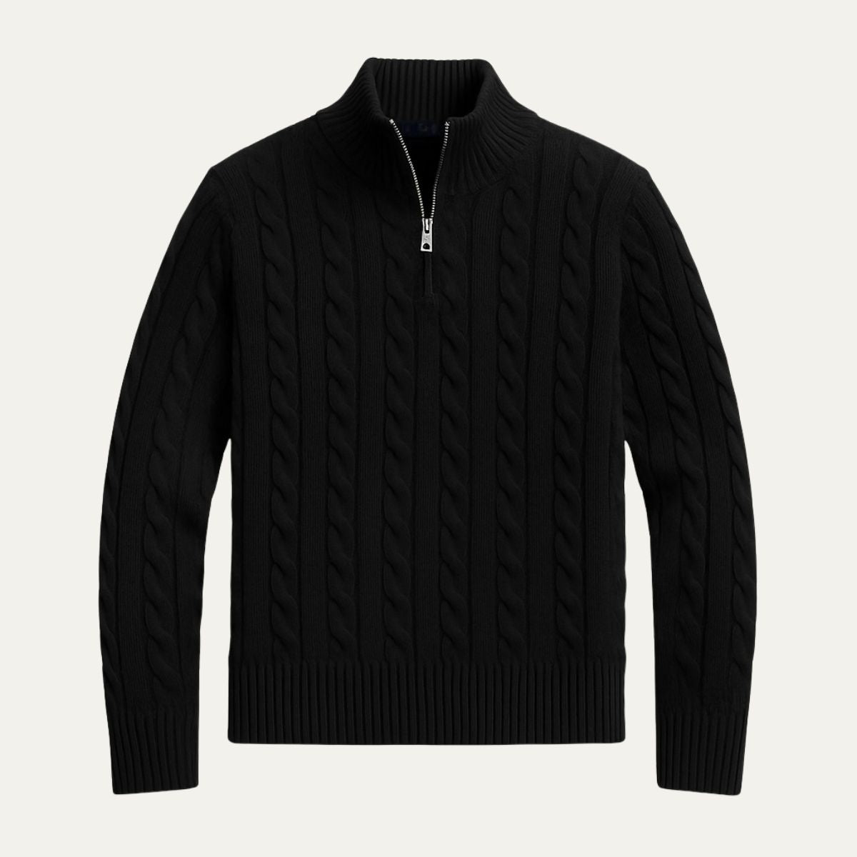 Men's Crew Neck Quarter Zip Wool Sweater