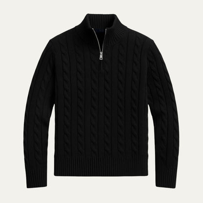 Men's Crew Neck Quarter Zip Wool Sweater