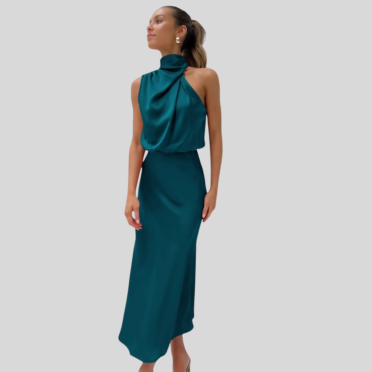 Elegant Satin Neckline Party Dress