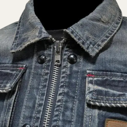 Ripped Vintage Style Denim Jacket for Men