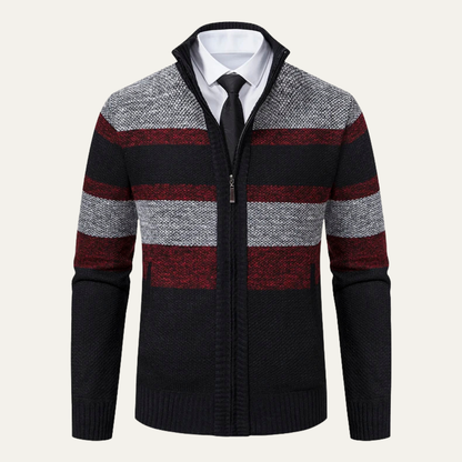 Warm Men's Striped Zip Up Cardigan Sweater - OutfitLondon