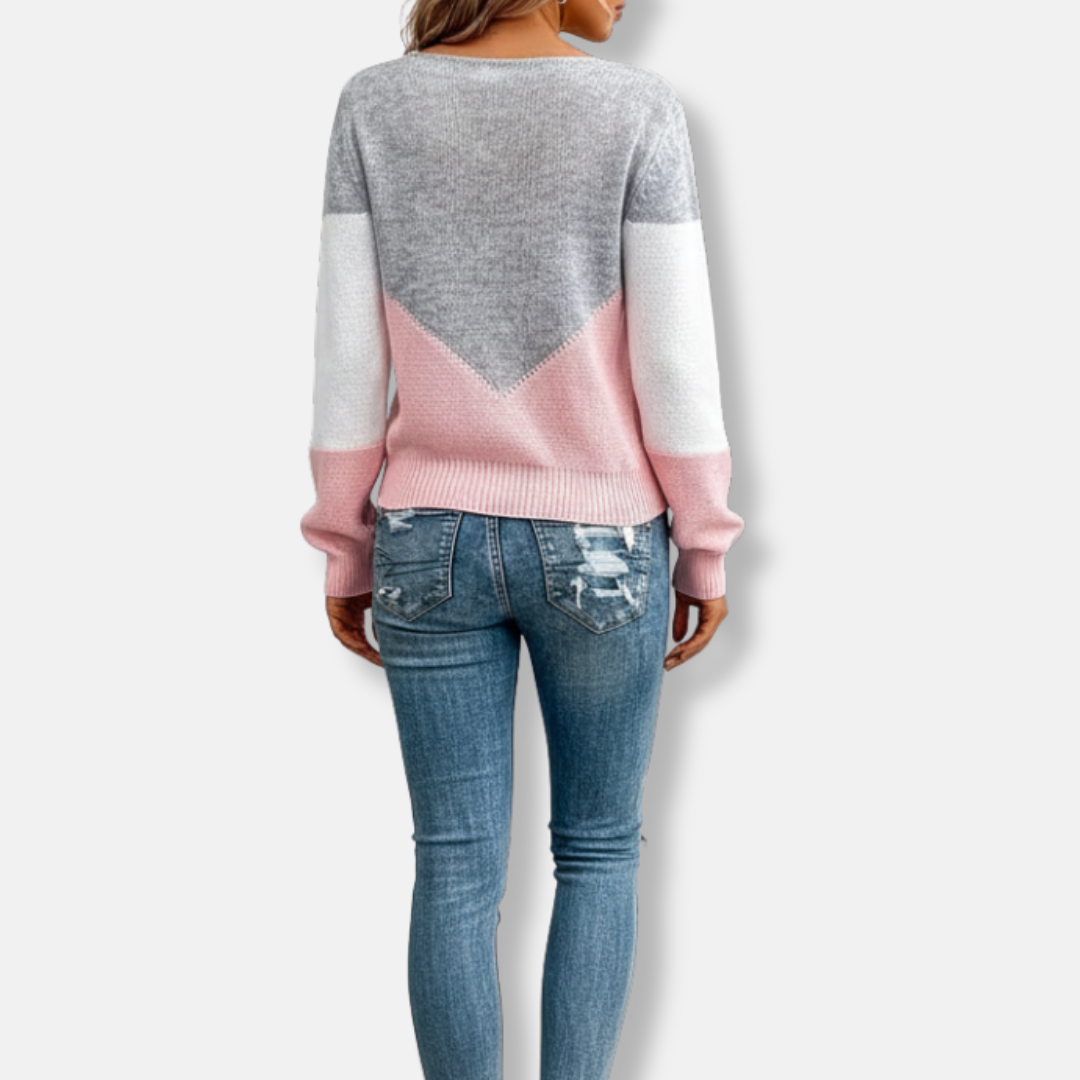 Casual Loose Fit Sweater | Crew Neck Colour Block Jumper