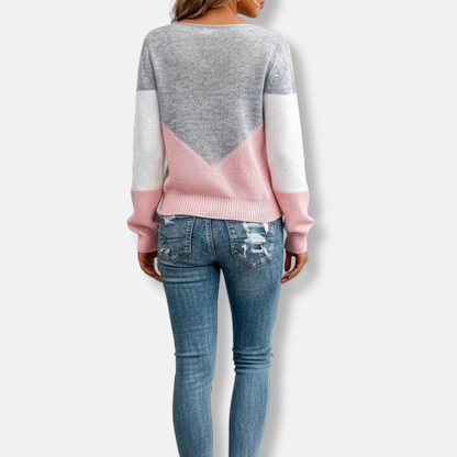 Casual Loose Fit Sweater | Crew Neck Colour Block Jumper