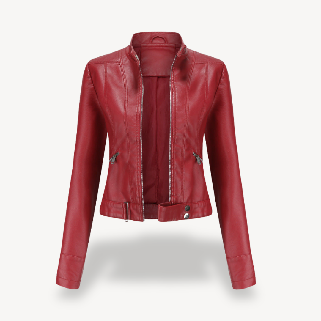 Vintage Style Synthetic Leather Jacket for Ladies