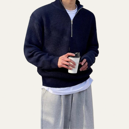 Casual Fit Crew Neck Quarter Zip Sweater