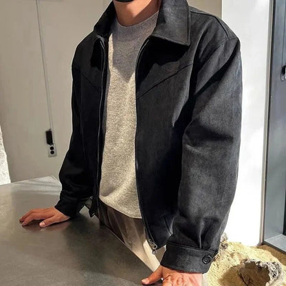 Men's Faux Suede Zip Up Denim Jacket