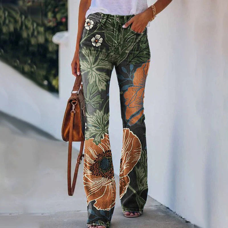 Stylish Flower Print Loose Fit Women's Pants