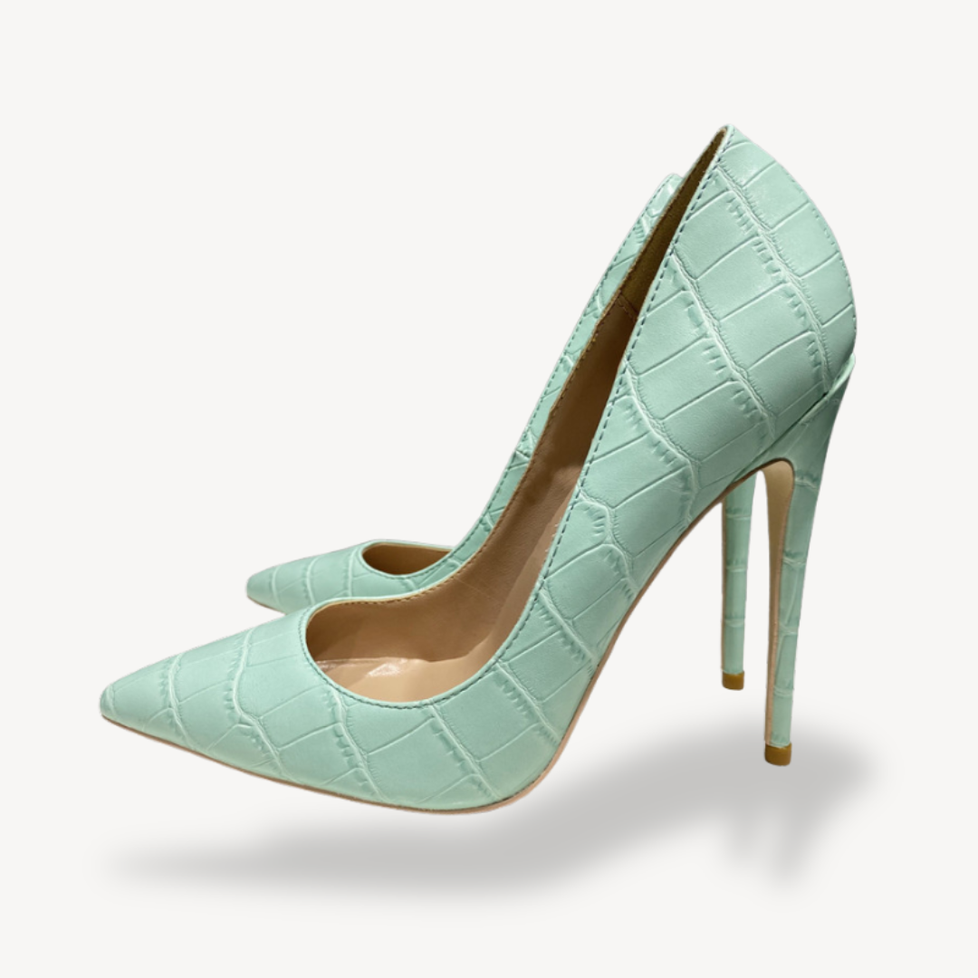 Comfortable Pastel Green Leather High Heels