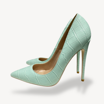 Comfortable Pastel Green Leather High Heels