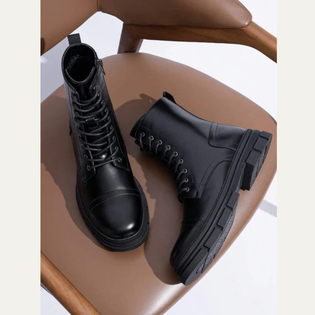 Men's Black Lace Up Ankle Boots with Side Zip