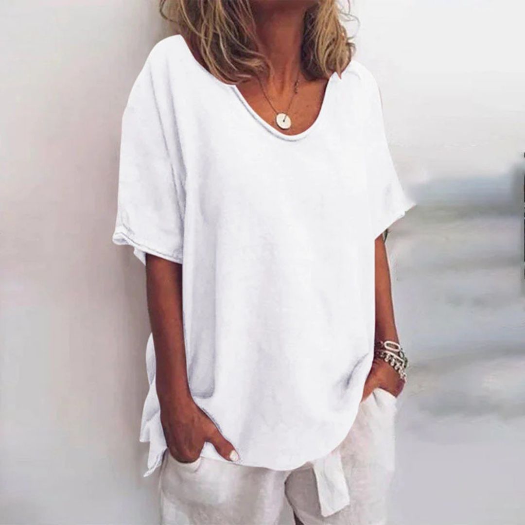 Relaxed Fit Cotton Linen Tee Shirt