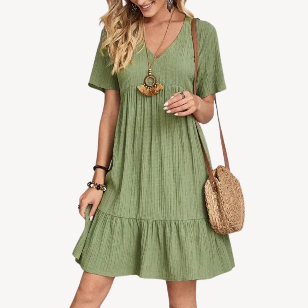 Casual V-Neck Floral Cotton Dress for Women
