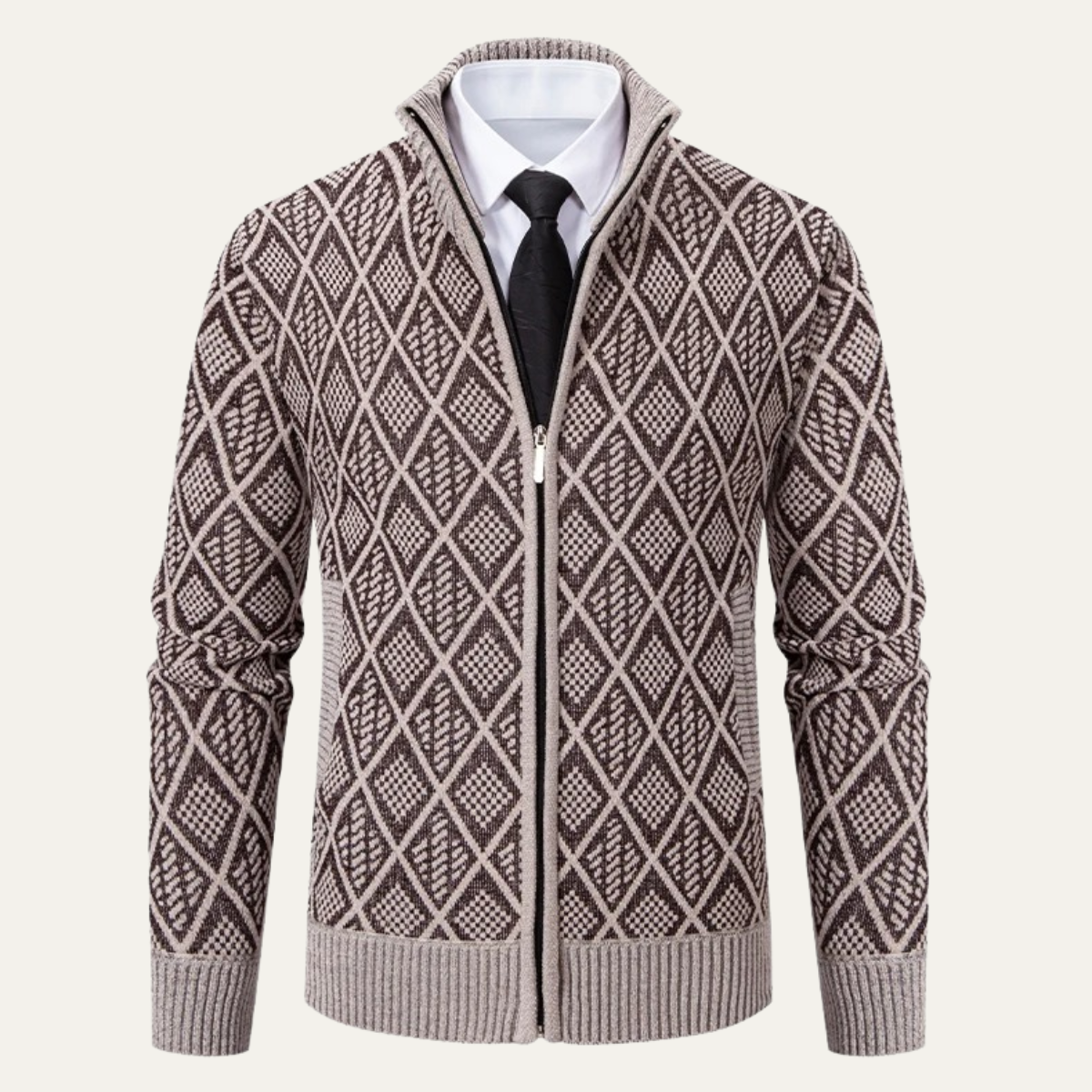 Stylish Men's Zip Up Knit Patterned Jacket