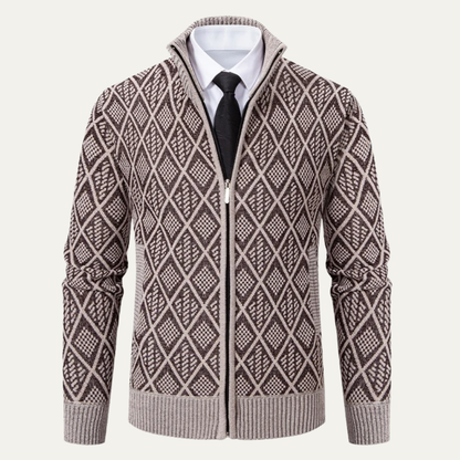 Stylish Men's Zip Up Knit Patterned Jacket
