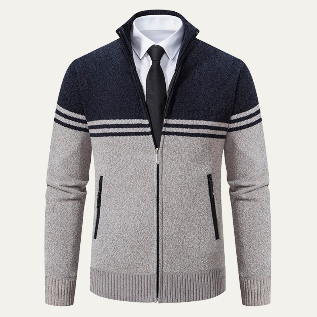 Warm Men's Cable Knit Fleece Lined Cardigan Sweater - OutfitLondon