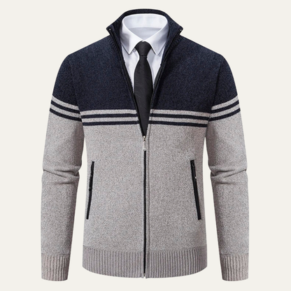 Warm Men's Cable Knit Fleece Lined Cardigan Sweater - OutfitLondon