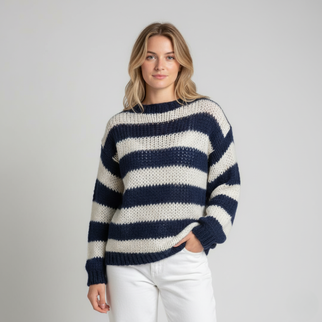 Ladies Traditional Striped Crew Neck Sweater - OutfitLondon