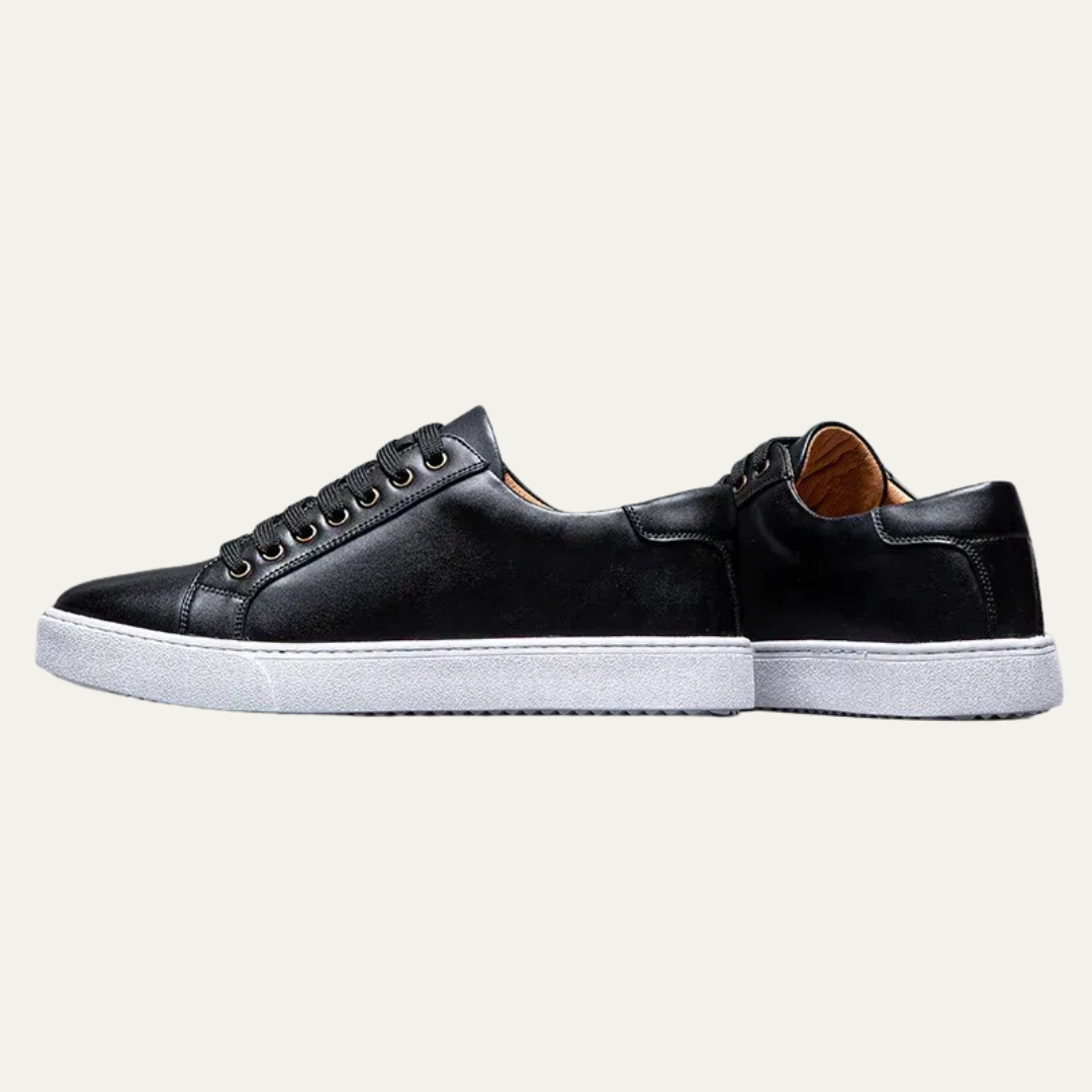 Classic Men's Low Top Leather Sneakers with Thick Sole