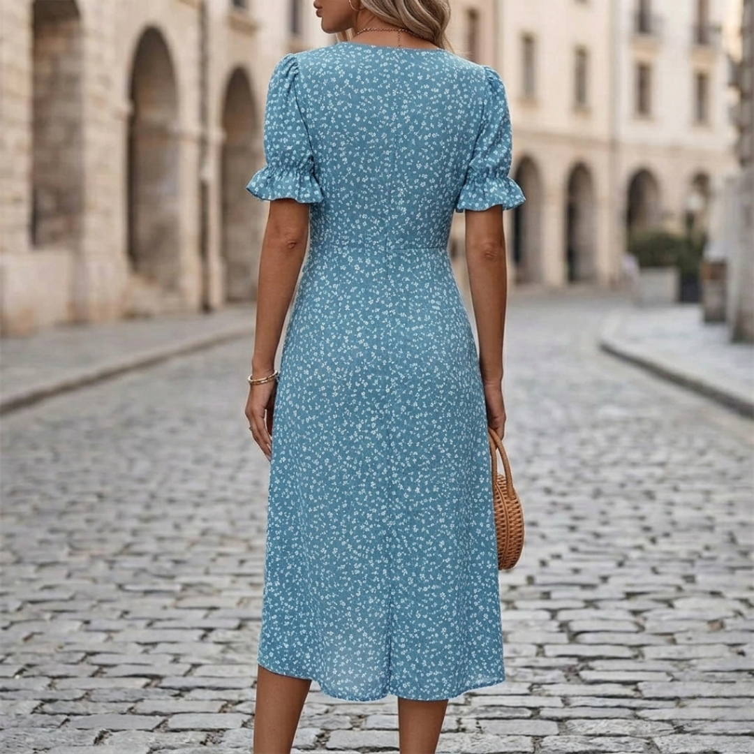 Elegant V-Neck Floral Midi Dress for Women