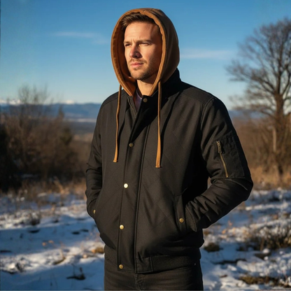 Warm Men's Fleece Lined Hooded Bomber Coat