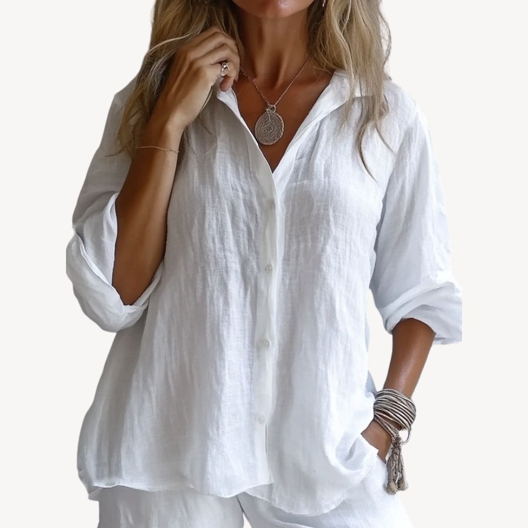 Relaxed Fit Cotton Button Front Shirt Women