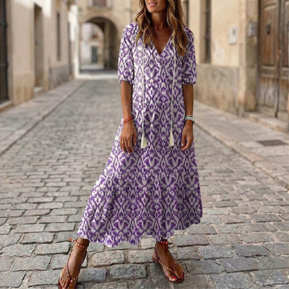 Long Sleeveless V Neck Printed Dress for Women