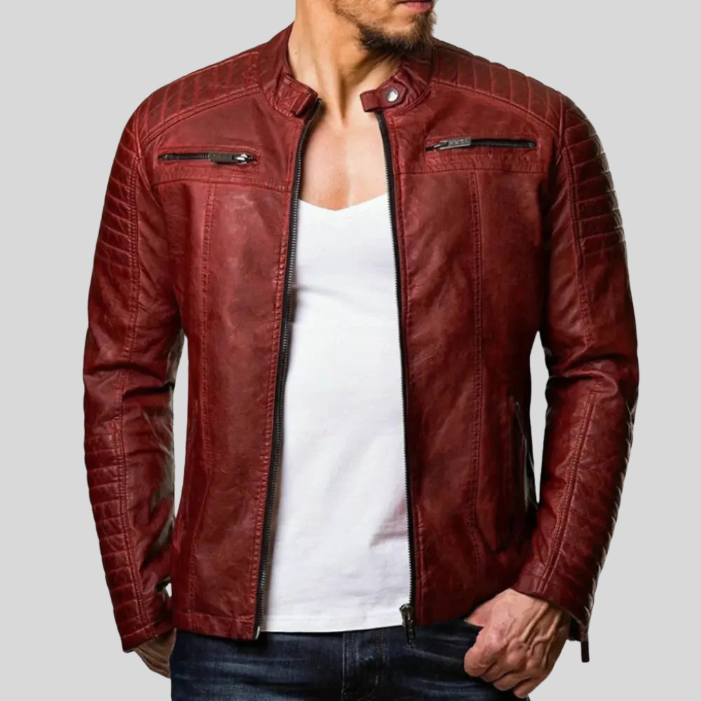 Waterproof Mens Biker Leather Jacket