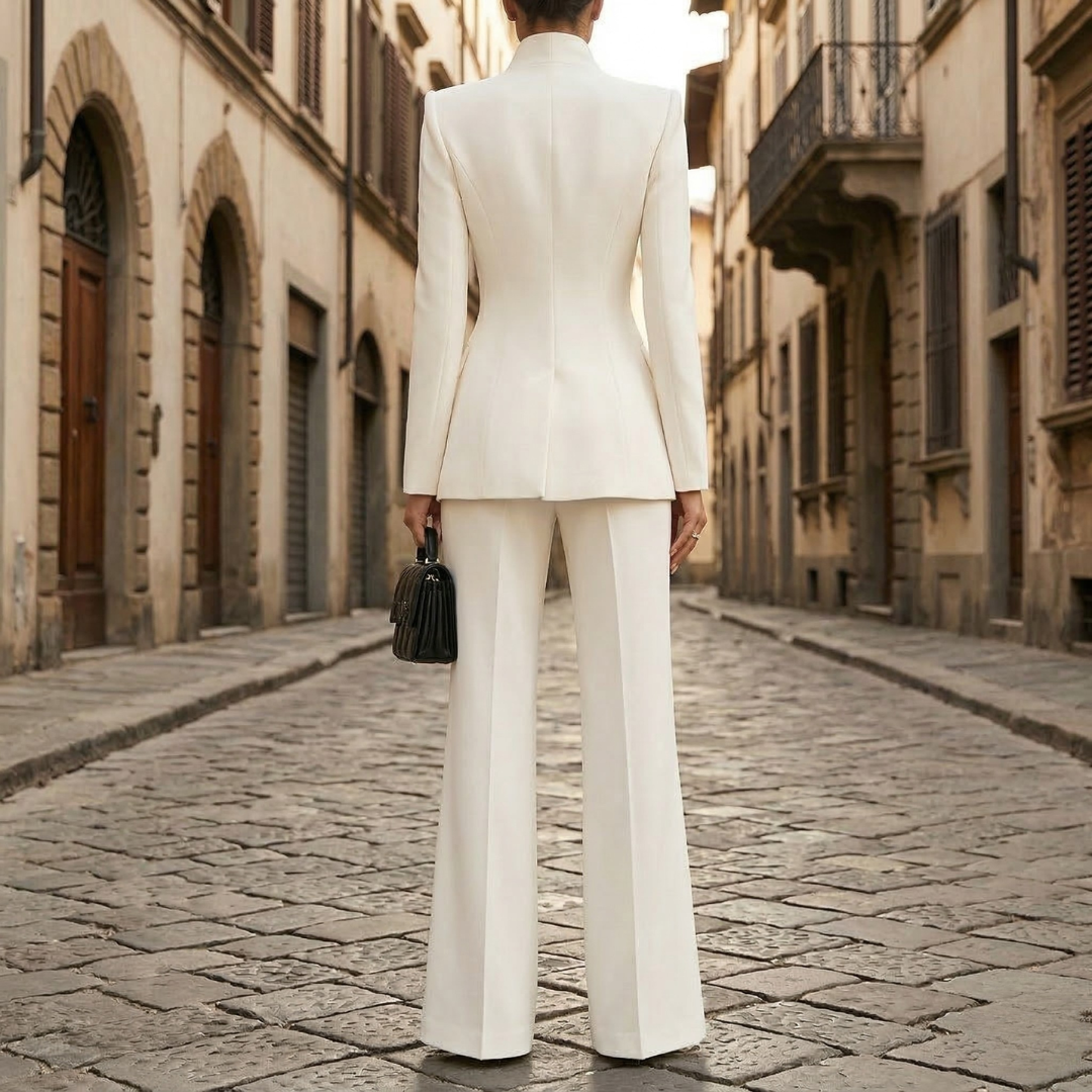 Classic Fit Blazer and Wide Leg Pants Suit Set