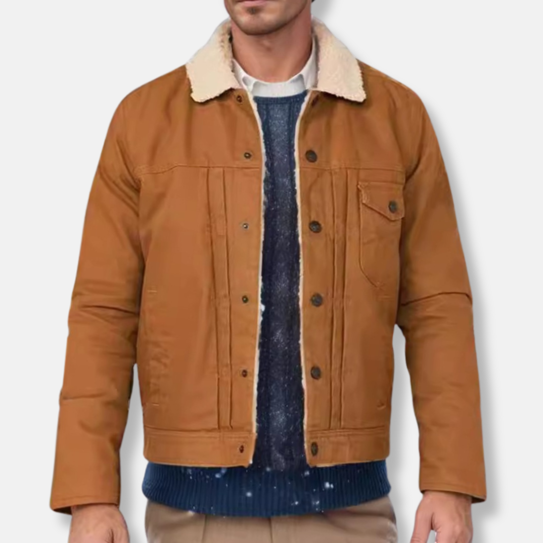 Casual Fit Mens Cotton Button Jacket with Fleece Collar