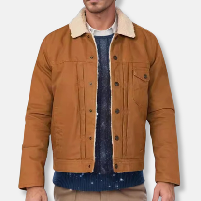 Casual Fit Mens Cotton Button Jacket with Fleece Collar