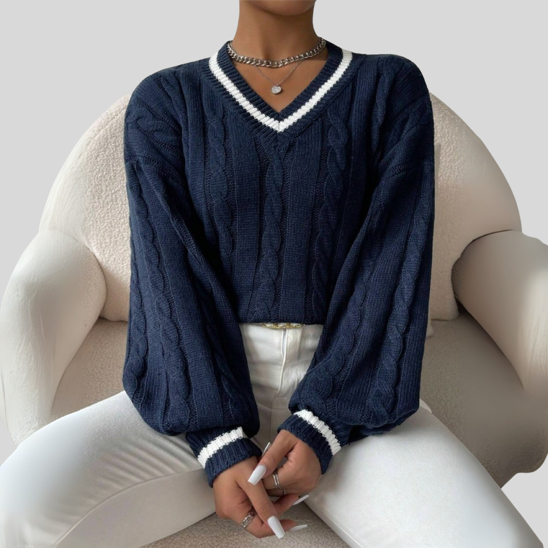 Stylish Women's V-Neck Long Sleeve Sweater - OutfitLondon