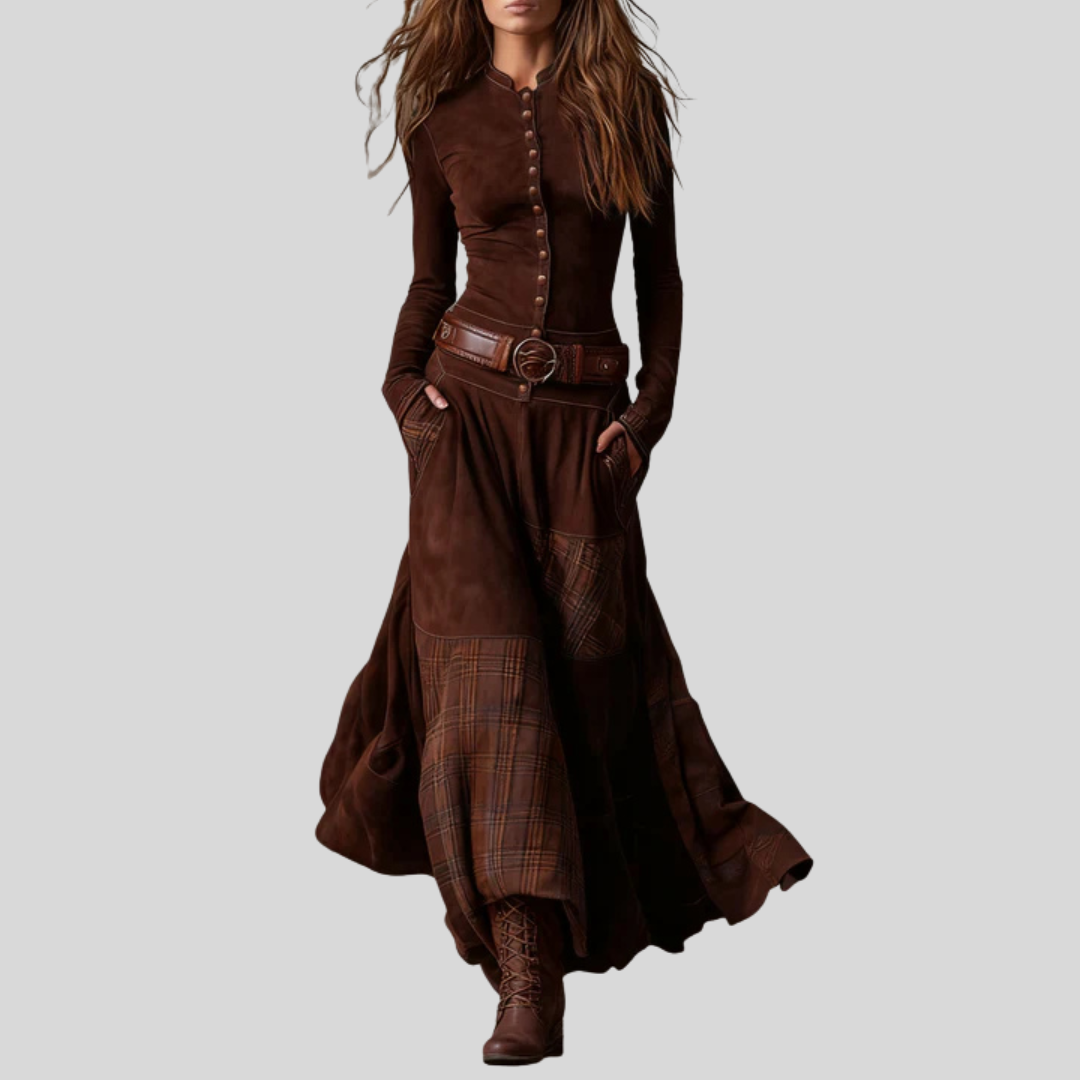 Classic Suede Plaid Maxi Dress
