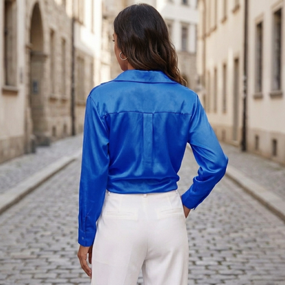 Ladies Elegant V Neck Long Sleeve Blouse Shirt