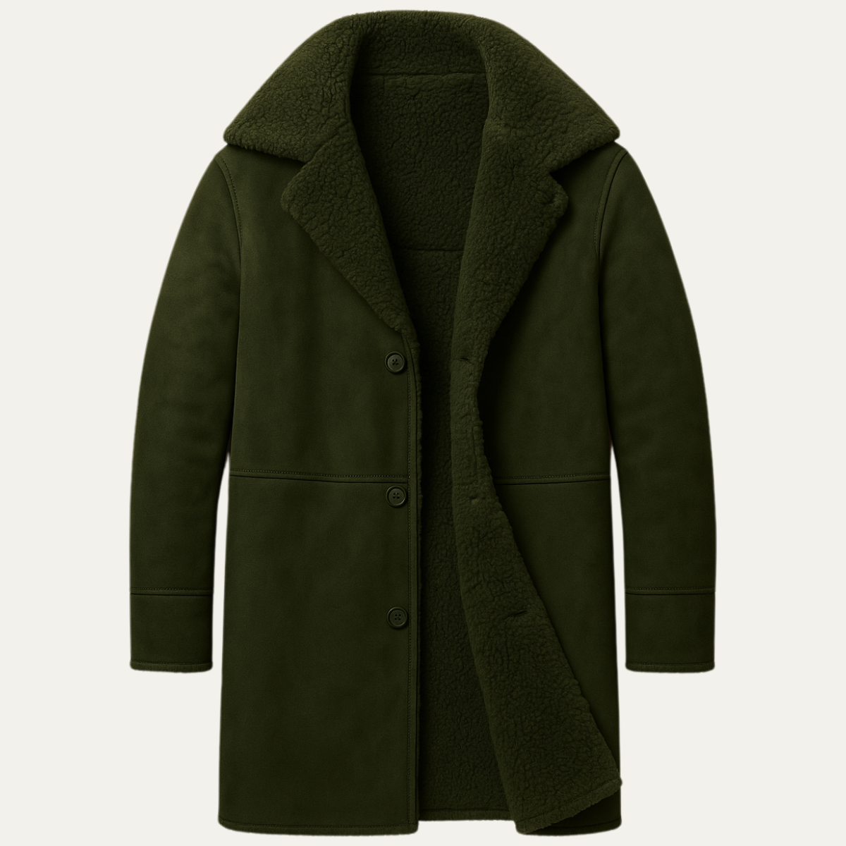 Men's Faux Suede Overcoat with Warm Shearling Inside